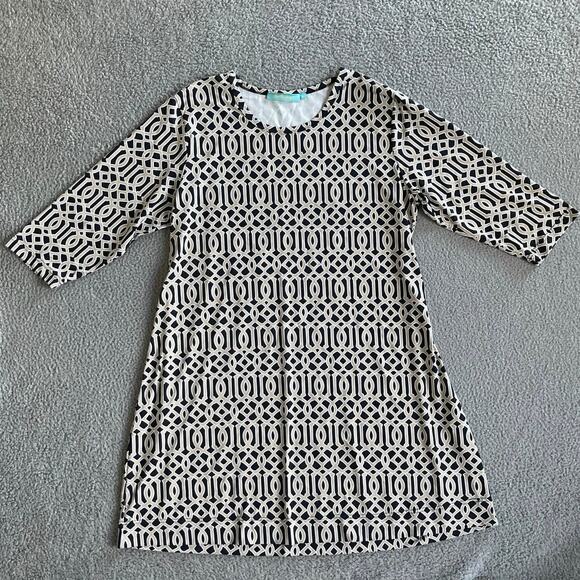 Anthonys Resort Mini Wear Dress 1X Scuba Stretch 3/4 Sleeve Geometric Cream Golf - Picture 1 of 11